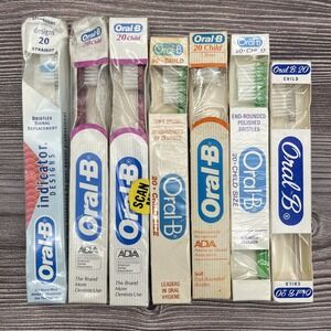 7 Lot VTG 1980s Oral-B 20•CHILD 3 ROW Toothbrush NIB Clear Round soft Bristles